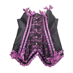 Leg Avenue Black Purple Lace Corset‎ Top Bustier Adjustable Size M Cosplay